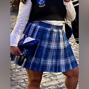 Hug Sunshine Womens Pleated Skirt Size L Blue Schoolgirl Harajuku Plaid